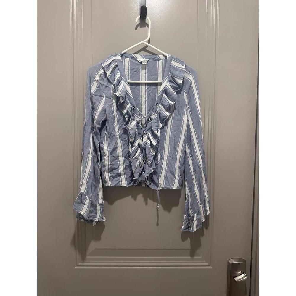 American Eagle Outfitters Women's Striped Ruffle Front Blouse